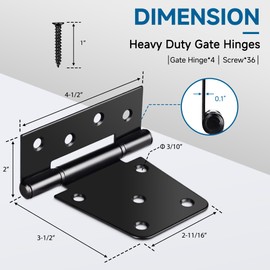 3.5 Inch Heavy Duty Gate Hinges, 4 Pack Black Iron Extra Thick T Door Hinges, Gate Hardware Kit for Indoor Outdoor, Shed, Wooden Fences, Vinyl Fence, Barn Door, Garage (Screws Included)