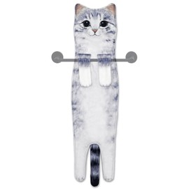 Cat Hand Towels for Bathroom Kitchen, Funny Cat Gifts for Women Housewarming Gifts for Cat Lovers, House Warming Gifts New Home Hanging Decorations (Grey)