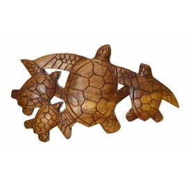 WorldBazzar HAND CARVED WOODEN SEA TURTLE FAMILY ART WALL SCULPTURE PLAQUE…, brown