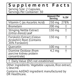 VitaMonk Histamine Blocker for Histamine Intolerance - HistaResist - DAO Enzyme Supplement Optimal Dose of Diamine Oxidase to Help Shield Histamine for Smooth Digestion - 60 Capsules