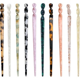 10Pcs Acetate Hair Sticks, BetterJonny Hair Pins Clips Acetate Hair Sticks 17.5cm Hair Chopsticks Tortoise Shell Hair Styling Accessories Hair Sticks for Women Girls Hair Buns Chignon ﻿