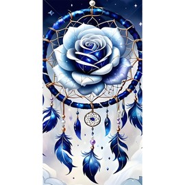 DPHERO DIY Blaue Rose Diamant Painting Kits Bilder für Erwachsene Anfänger,5D Traumfänger Diamond Painting Set,DIY Runde Steine Feder Diamant Kunst Kits, Diamant Art für Zuhause Dekor 40x70 cm