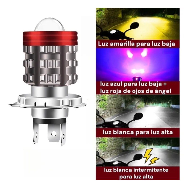 Faros Led Para Moto Ba20d H4 Luces De Parpadeo Intenso