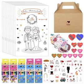 YSWOVUO Set of 10 Children's Wedding Colouring Book with Stickers, Colouring Pencils, Pencil Sharpener, Eraser and Gift Box, Wedding Favours, Children's Colouring Book as Wedding, Children's Activity