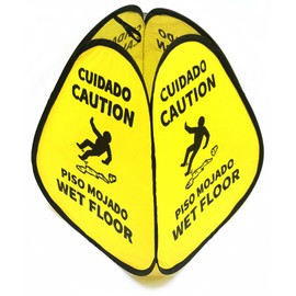Kraken Sign Co - EXTRA LARGE Pop-up Sign, Yellow 4-Sided English/Spanish Warning, Pop-up Caution Wet Floor Sign 25 inch for Restaurant, Commercial and Industrial Safety
