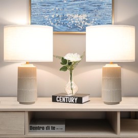 Ceramic Table Lamps Set of 2, White Modern Table Lamp for Bedroom, Living Room, End Table Lamp Farmhouse Lamp