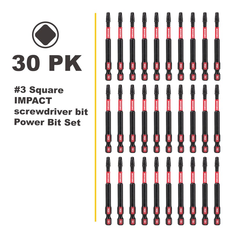 GEINXURN Impact Tough 3Inches #2 Square Insert Driver Bits,30Pack Magnetic