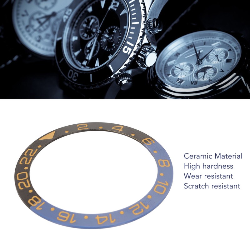 Ceramic Watch Bezel Insert 38mm Blue Black Base Gold Digit