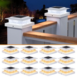 Post Cap Lights 12pack, 4x4 Deck Fence Post Solar Lights Outdoor with Warm White Lighting,White Waterproof Solar Post Lights for Vinyl/Wood Posts to Decorate Fence, Deck,Garden, Patio