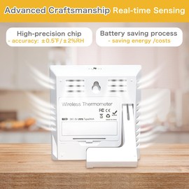 Indoor Outdoor Thermometer Wireless Battery Powered, KIDLEDUCT High Precision Inside/Outside Humidity Temperature with Temp Alert, 10S Backlight Weather Thermometers With Sensor, 330ft Wireless, White