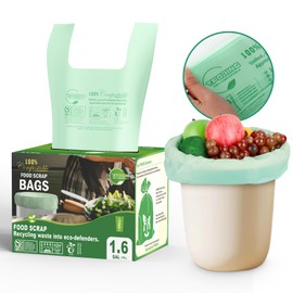 T.FORING Small Compost Bags with Handle Tie,1.6 Gallon Compostable Food Scrap Bags For Counter Top Compost Bin, 80 Count, 6 Liter, BPI & OK compost INDUSTRIAL Certified