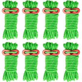 Hoshiumi Tent Rope, Paracord Tarp Rope, Guy Line, Guy Rope, Reflective Material, 0.16 x 16.6 ft (4 mm x 4 m), Set of 8, Aluminum Flexible Bracket, Green