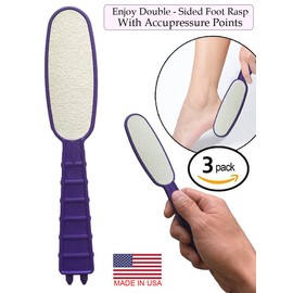 New Enjoy - 2 Sided Foot File for Callus Trimming and Callus Removal with Acupressure massage Points- Purple - Made In USA - Strong and long lasting 3 Pcs!
