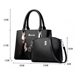 Haipky 2Pcs Women PU Leather Top-Handle Bag Set with Tassel Ornaments, Satchels, Tote, Shoulder & Crossbody Handbag Purse