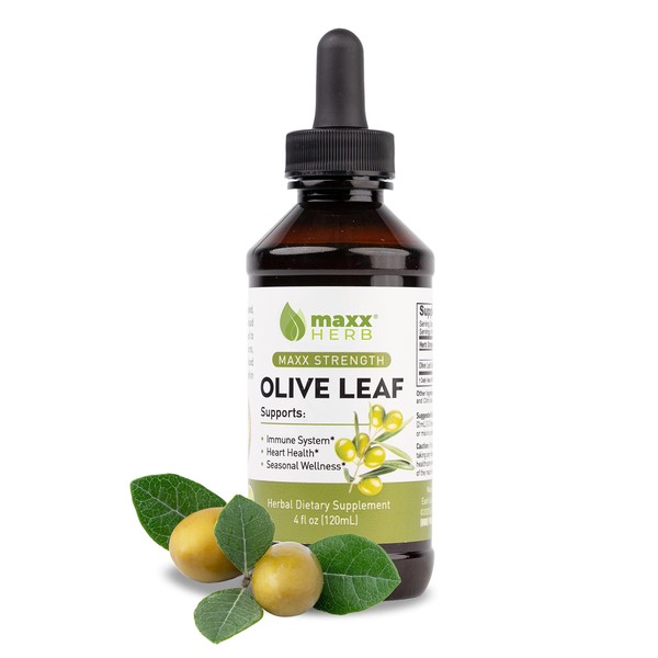 Maxx Herb Olive Leaf Extract – Max Strength Oleuropein Liquid Absorbs Better Than Capsules or Tea, for Immune Support, Heart Health, and Seasonal Wellness - 4 Oz Bottle (60 Servings)