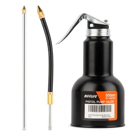 DIFFLIFE Oil Can Transparent High Pressure Oiler Lubrication Oil Can Bottle Oiling Gun with Rigid & Flex Spout Thumb Pump Tool Oiler (Black-500ml)-17 OZ.