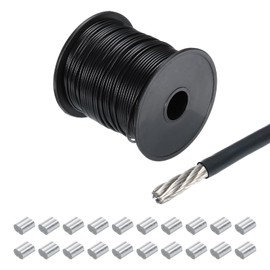 QUARKZMAN 230 ft (70 m) Wire Rope 304 Stainless Steel Cable 5/64 Inch (2 mm) Vinyl Coated with 20 Pieces Aluminium Sleeves for Hanging Washing Lines Lifting Black