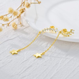 Dorunmo 925 Sterling Silver Chain Earrings Paperclip Star Chain Dangle Drop Earrings-14k gold plated, Plata de ley, circonita