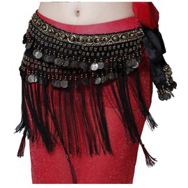 Wuchieal Belly Dance Tribe National Style Belt Tassel Hip Scarfs Velvet Waist…, Black, Large