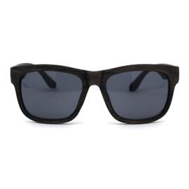 Kush Mens Brushed Wood Grain Sport Horn Rim Black Lens Sunglasses Brown