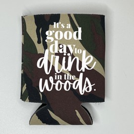 Camouflage It's A Good Day to Drink in The Woods Can Coolers, Camping Camo Print Beer Coolies, Camping Trip Kit and Essentials (Regular Camouflage)