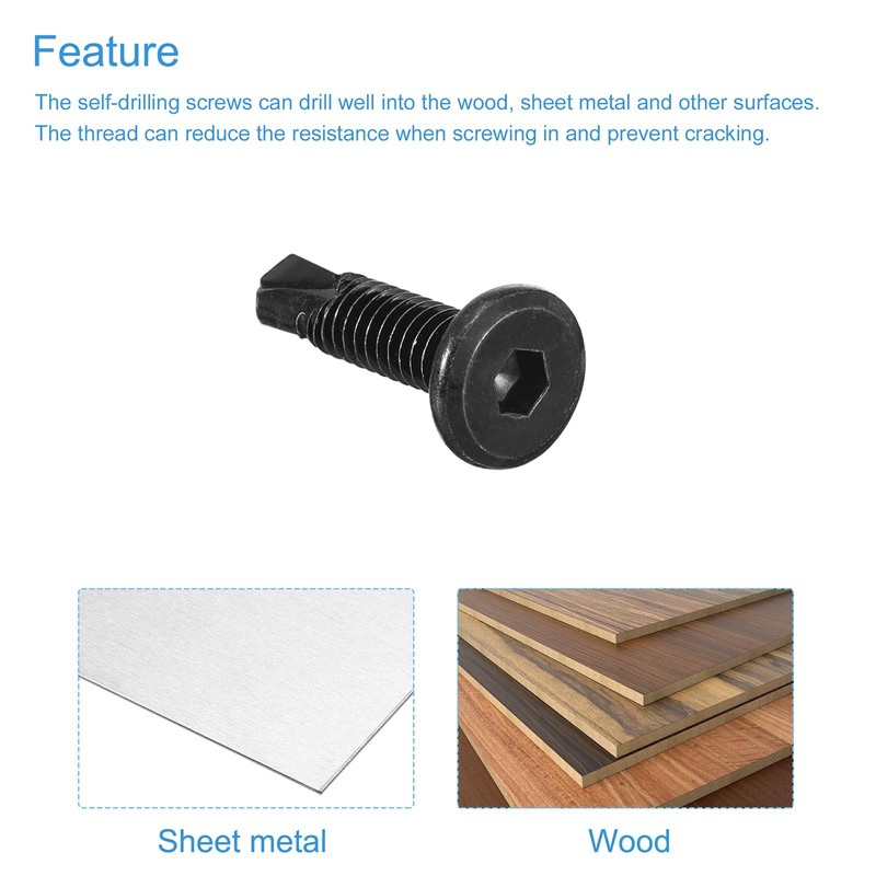 uxcell Hex Socket Self Tapping Screws, 1/4 x 1 410