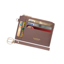 Wikavanli Women Slim Rfid Blocking Credit Card Case Holder Wristlet Zip ID Case Wallet Small Compact Leather Wallet Coin Purse with Keychain, Camel, Small Fashion Wallet