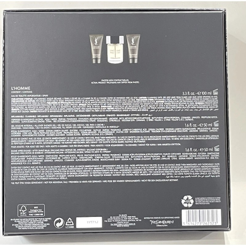 Yves Saint Laurent Ysl L’homme 3pc Gift Set With 3.4oz