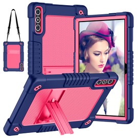 Hoibon for KADYBE D106 Tablet Case,for MEIZE D106 Tablet Case,Shockproof Kids Rugged Case with Shoulder Strap for KADYBE D106/MEIZE D106/VOZIZOV D106/FEONAL Android 14 10 inch Tablet (Navy/Pink)