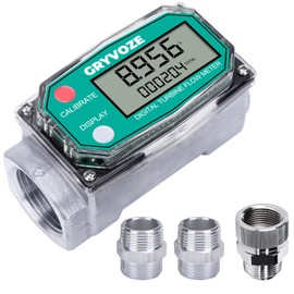 GRYVOZE 1 Inch Fuel Flow Meter, 2.6-26 GPM Inline NPT Thread Digital Turbine Flowmeter with 360° Swivel Rotating Connector for Diesel, Gas Oil, Gasoline, Water and Other Liquids Supports Gallon, QTS