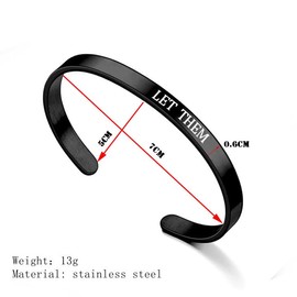 Q&D&S Let Them Cuff Bracelet, Inspirational Engraving Bracelets Stainless Steel Open Adjustable Friendship Cuff Bangle Jewelry Gifts for Best Friends (Black)