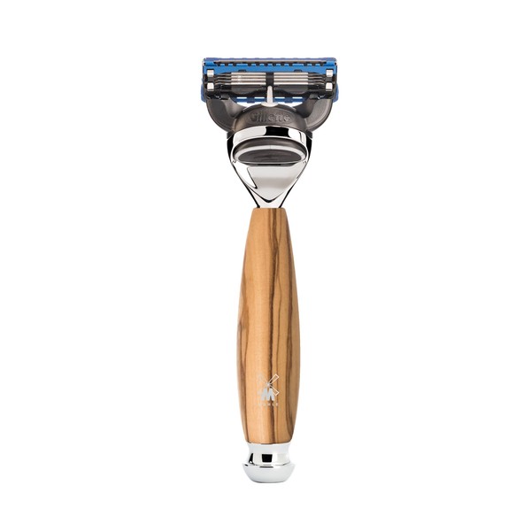 MÜHLE Vivo System Razor Compatible with Gillette Blades - Handle Made of Elegant Olive Wood, Chrome-Plated Metal Accents