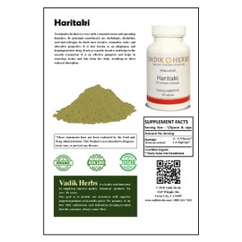 Vadik Herbs Certified Organic Haritaki (Terminalia chebula) Powder 1lb. Pack | Excellent Herb for Rejuvenation and Detoxification | Made in USA | Wildcrafted and Safety Tested