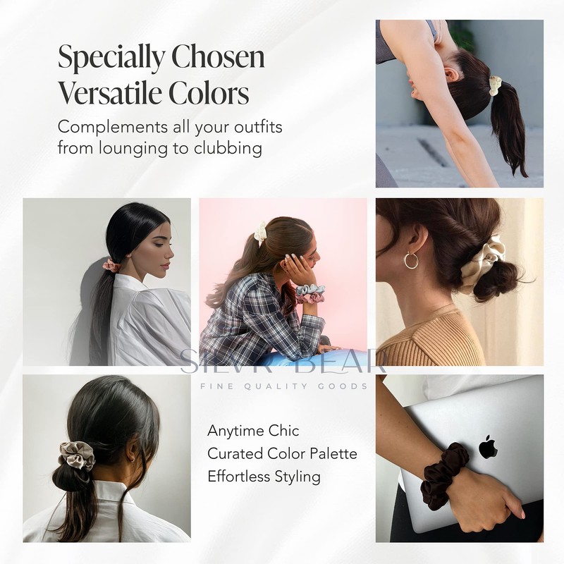 Silvr Bear Luxe Satin Scrunchies for Women | Pack of