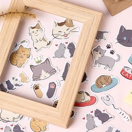 Obujopal 45pcs Cute Cat Scrapbook Stickers for Water Bottle, Bullet Journal, DIY Decoration, Planners, Suitcase, Diary, Notebooks, Album, Laptop, Phone Cases, and Art Crafts