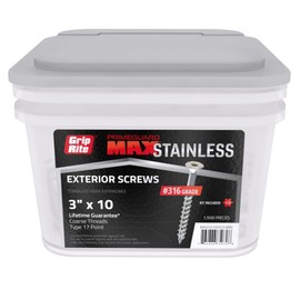Grip-Rite PrimeGuard Max MAXS310DS316BK, #10 x 3 Deck Screw, T25 Star Drive, 316 Stainless Steel, 1500 Screws