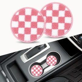 RHUAGYP Car Cup Holder Coaster, 2-Pack Drink Coasters for Car Accessories, Car Things Automotive Organization, Desk Use, Men and Women’s Must-Haves, Pink Checkerboard Felt Inserts Gift for Her