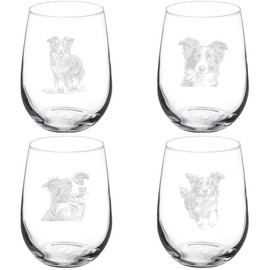 MIP Set of 4 Wine Glass Gift Border Collie Collection (17 oz Stemless)