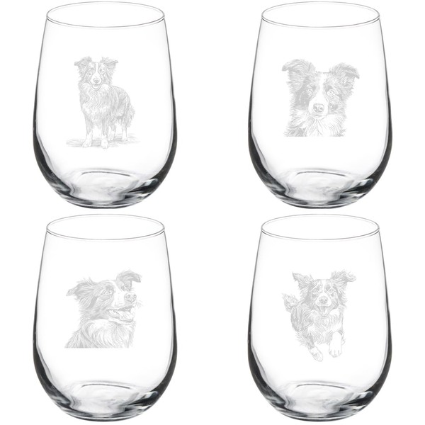 MIP Set of 4 Wine Glass Gift Border Collie Collection