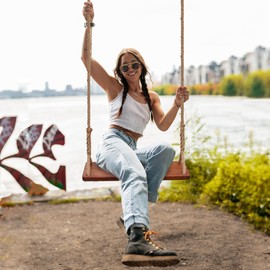 JMZOO Wooden Swing,Seat 24"x 8"x 1.2,500lbs,Adjustable Hemp Rope & Extension Tree Straps 100 inch,Outdoor Wood Swing,Wood Swings for Adults Kids