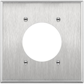 Fugedox 2.15" Diameter Single Hole Receptacle Outlet Metal Wall Plate, Corrosive Resistant, Size 2-Gang 4.50" x 4.57", 7792, 430 Stainless Steel, Silver, Stainless-Steel, 80726-SL