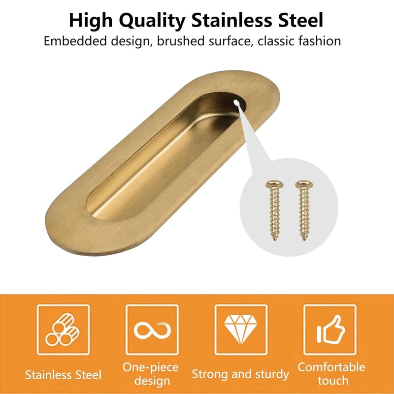 MOROBOR 4 Pack Stainless Steel Side Hole Flush Pull, Oval