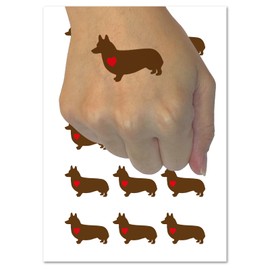 Pembroke Welsh Corgi Dog with Heart Temporary Tattoo Water Resistant Fake Body Art Set Collection - 54 1" Tattoos (1 Sheet)