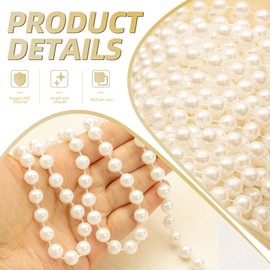 ZPEXRV 48 Feet Faux Pearl Beads Garland 8mm Craft String Pearls for Wedding Centerpiece Christmas Tree and Flowers Decoration DIY (Ivory)