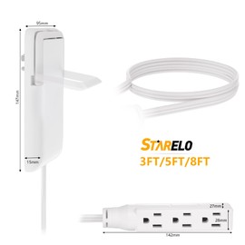 STARELO Flat Extension Cord with Outlet Cover and 3 Receptacles, 3FT Long, Universal Size Flat Plug Concealed Receptacle Extension Cord for Tight Spaces.(3FT)