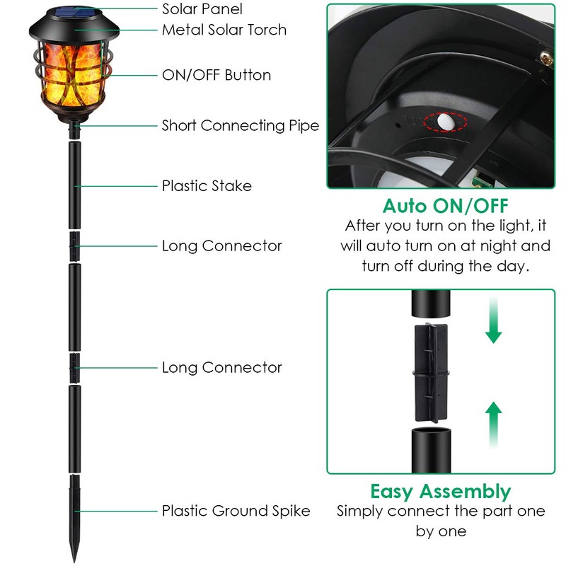 TomCare Solar Metal Flickering Flame Torches Waterproof Outdoor Heavy Duty
