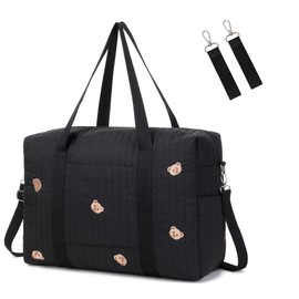 LORADI Diaper Bag Tote with Insulated Pockets and Stroller Hooks for Travel (Black-gold, Large)