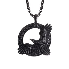 HAQUIL Raven Necklace, Celtic Raven in Flight Medallion Pendant, Box Chain, Raven Jewelry Gift for Men and Women, Stainless Steel, No Gemstone