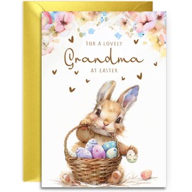 Grandma Easter Card - Bunny with Easter Eggs Design - A5 Size with Gold Envelope