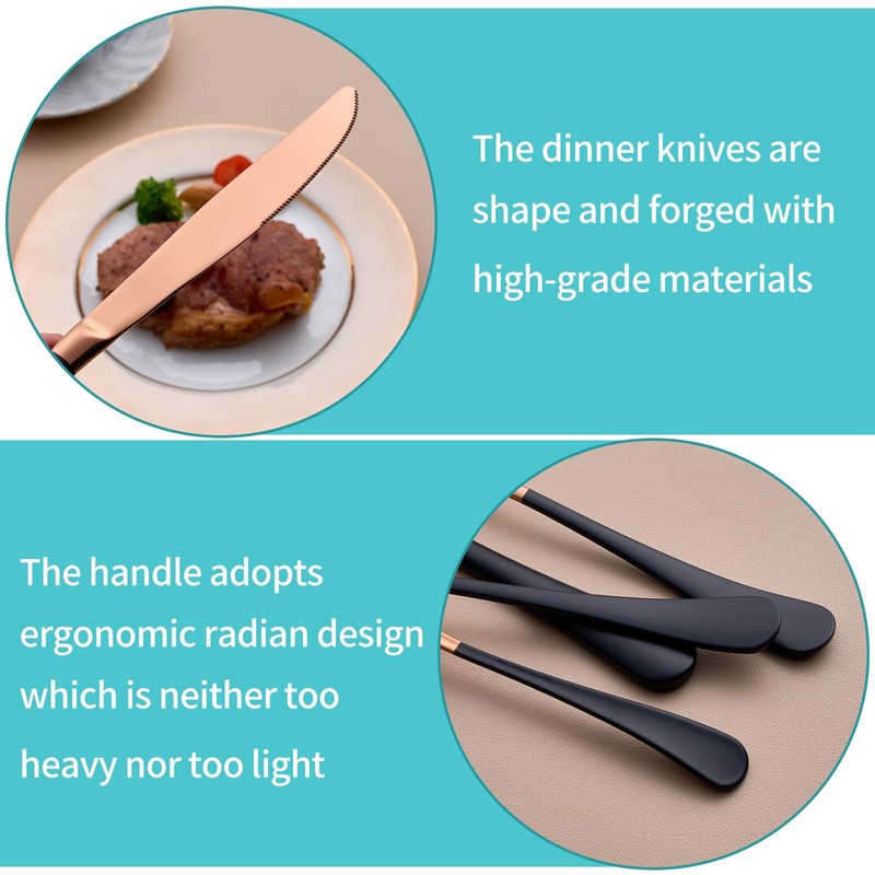 MDEALY 20-Piece Rose Gold and Black Silverware Set for 4